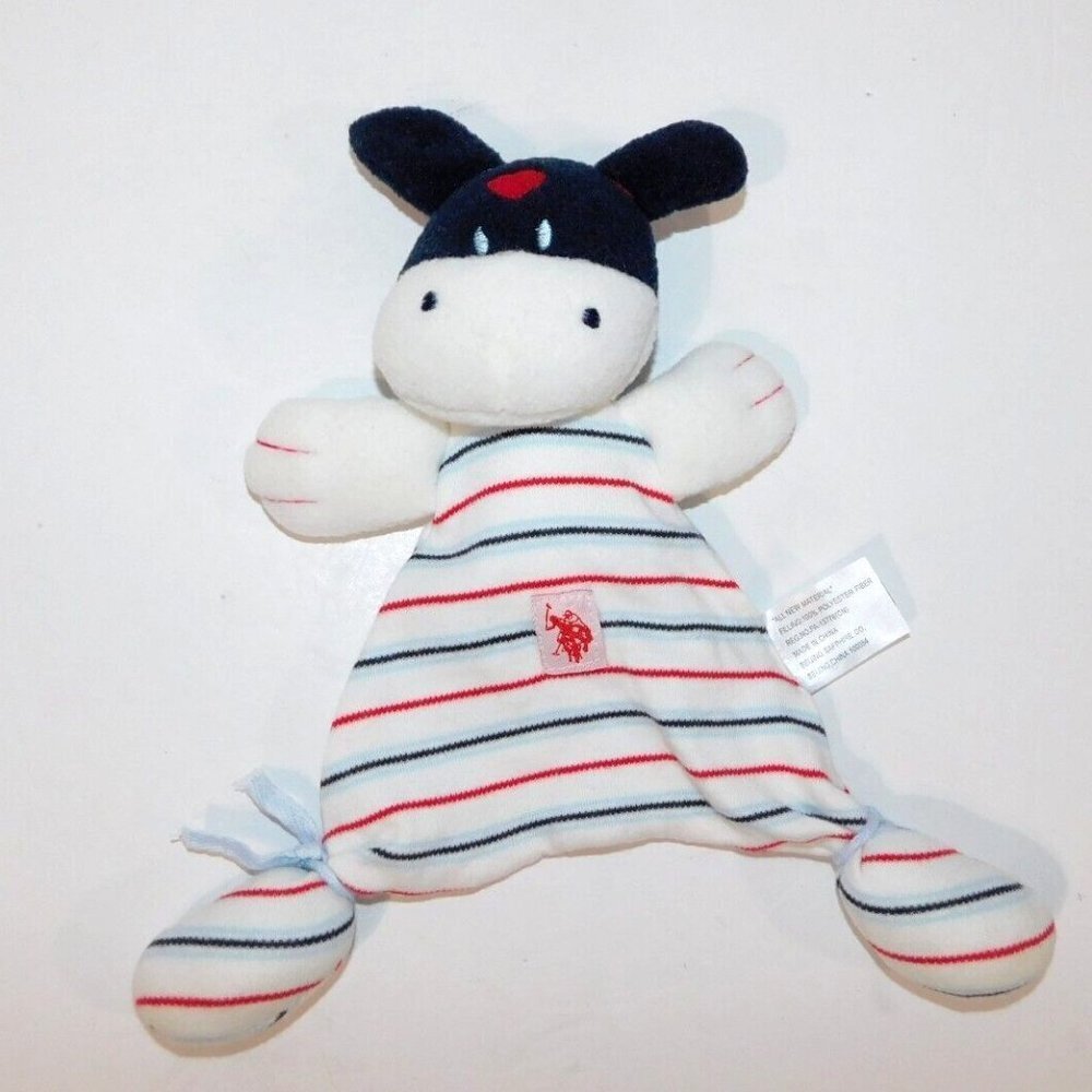 US Polo Assn 10" White Red Blue Striped Cow Animal Security Blanket Lovey nunu